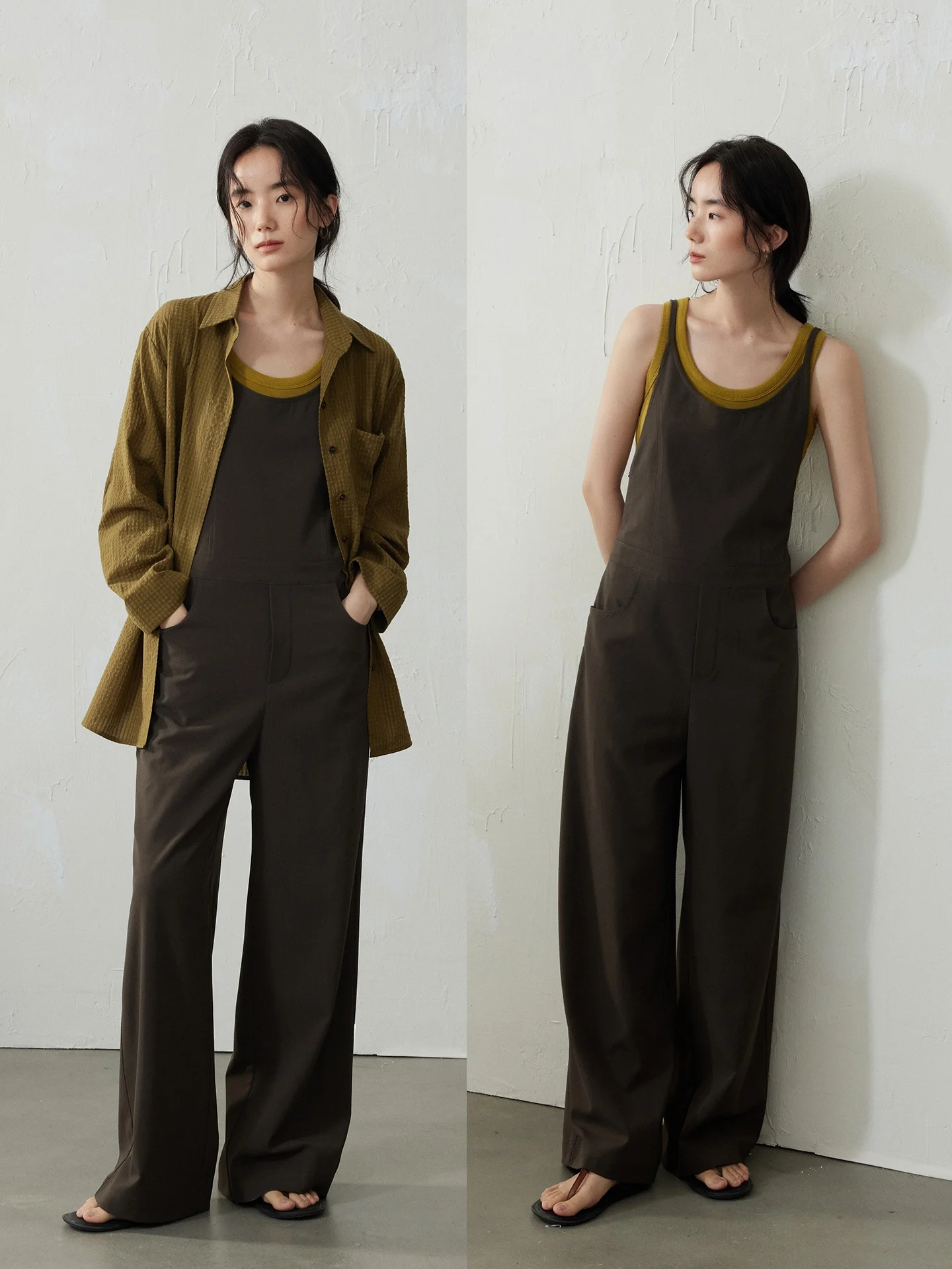 

Retro Adjustable Strap Jumpsuit Casual Wide Leg Pants High Waist Long Trousers Polyester Fiber Commute Sle New Arrival
