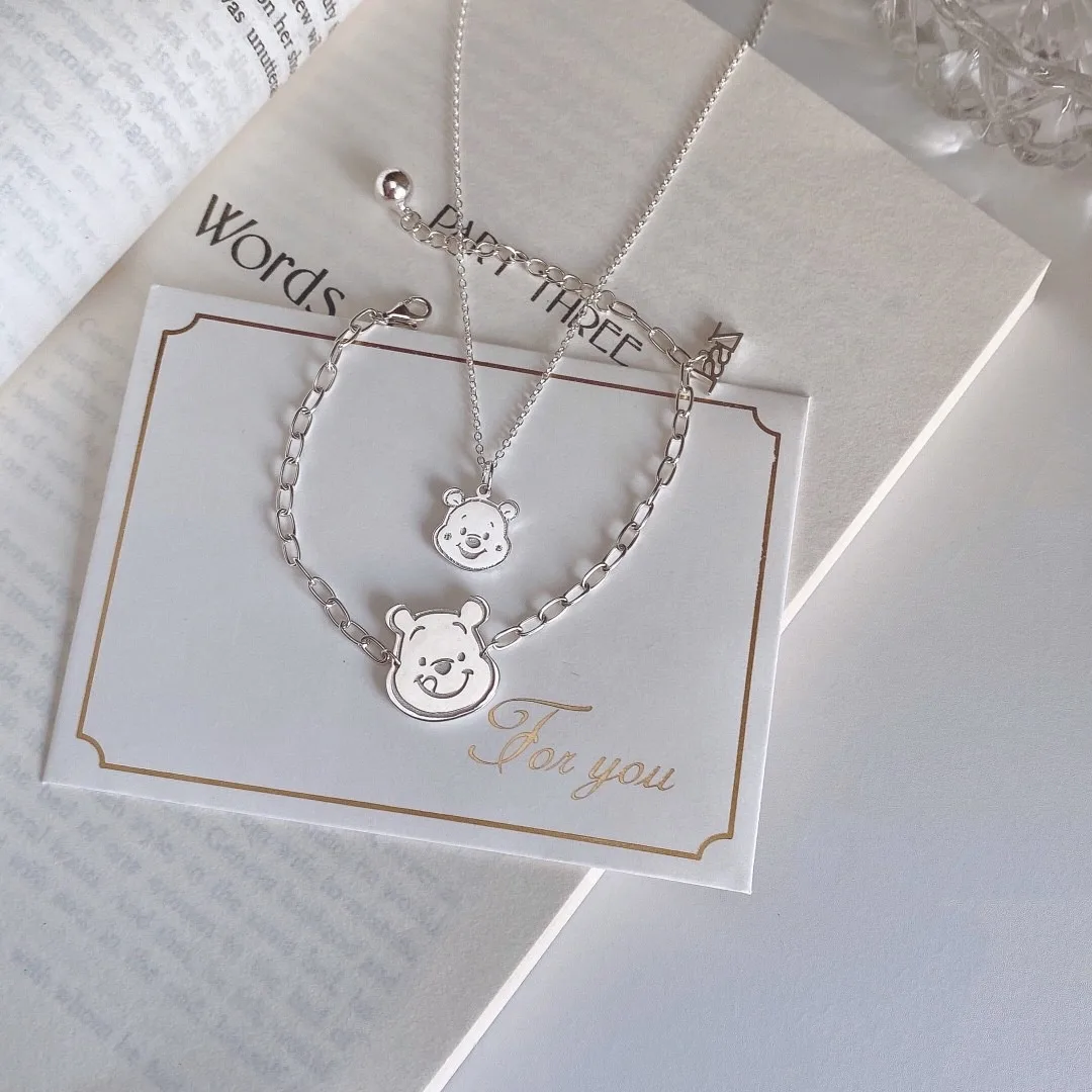

Disney Winnie The Pooh Jewelry Set Necklace Anime Figure Clavicle Chain Female Cartoon Bracelet INS Style Gift Birthday