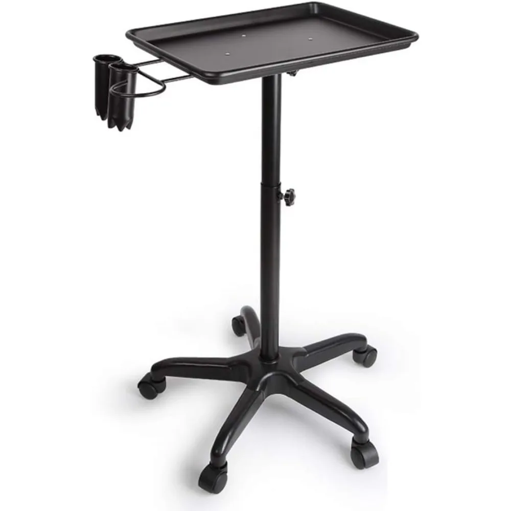 Beauty Trolley Aluminum Salon Tray Cart with Wheels Metal Tray Adjustable Salon Tattoo Trolley for Hair Salon Beauty Salon