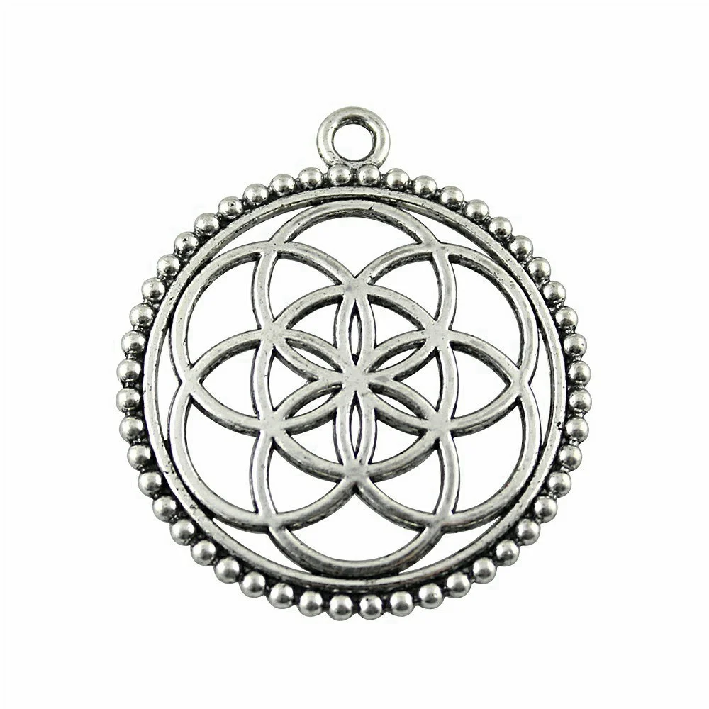 4pcs/lot 45x40mm The Flower Of Life The Seed Of Life Charms For Jewelry Making Antique Silver Color 1.77x1.57inch