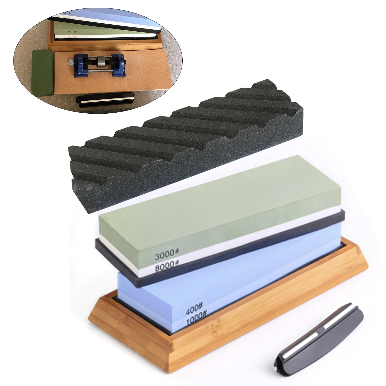 

Knife Sharpening Stone Set Dual Grit 400/1000 3000/8000 Whetstone Kitchen Tool