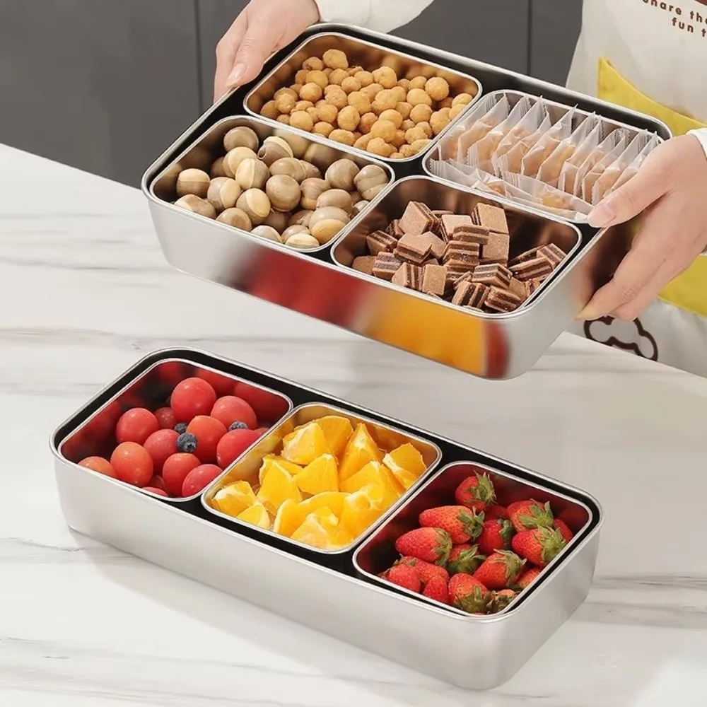 

2/34/6/8 Compartment Stainless Steel Seasoning Box with Lid Rectangle Shape Spice Jar Storage Set Multi-Compartment