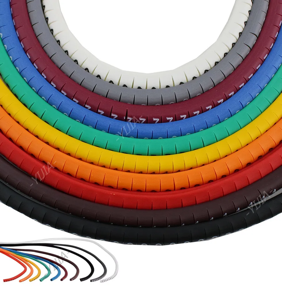 Waterproof Cable Wire Marker Cable Sleeves 0 to 9 For Cable Size 0.75/1.5/2.5mm2 Colorful Network Line Label Wiring Accessories