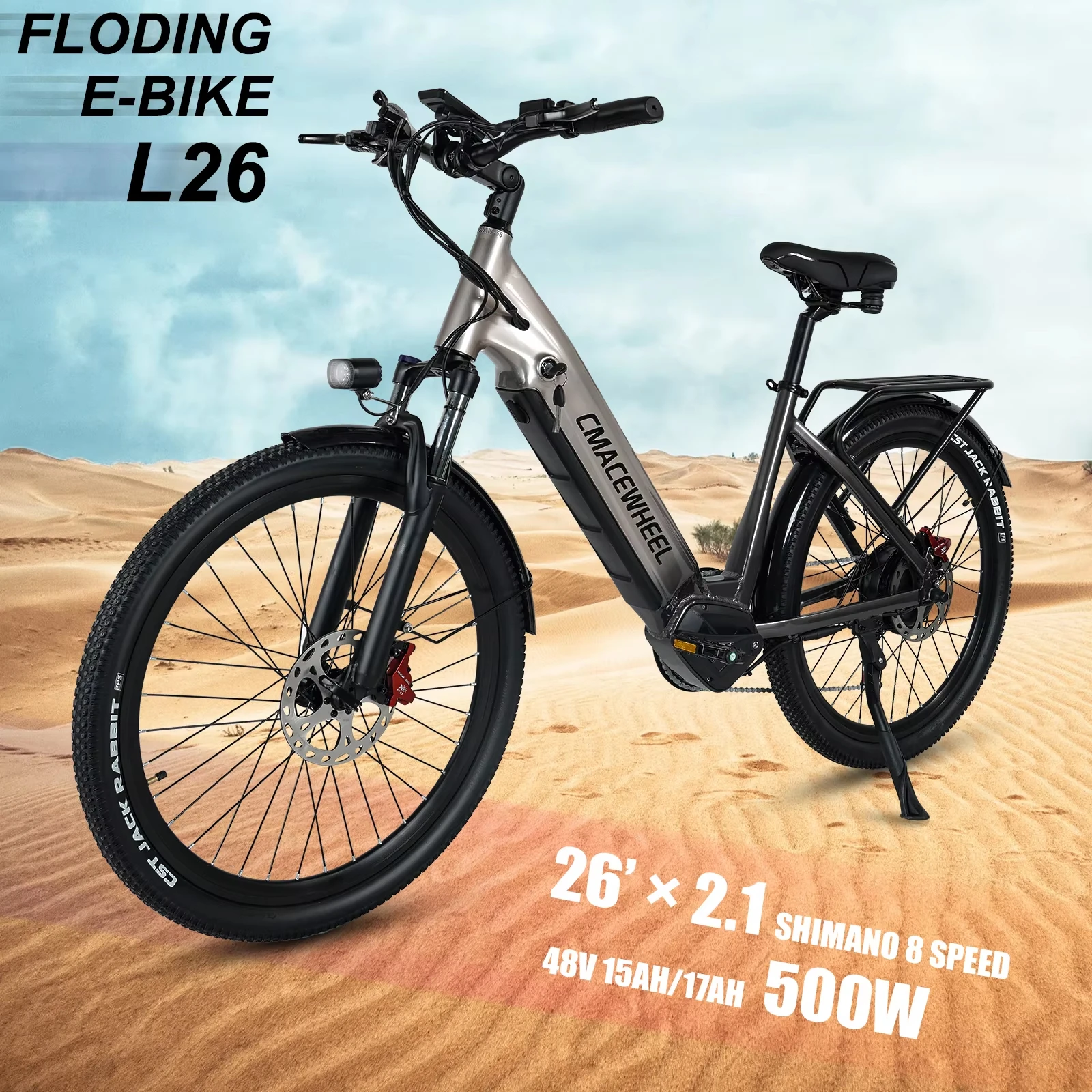 

2024 26 Inch 500W Powerful Step Through Electric Bike Moped Commuter E bicycle Disc Brake Adult E-Bike with 48V 17Ah Battery