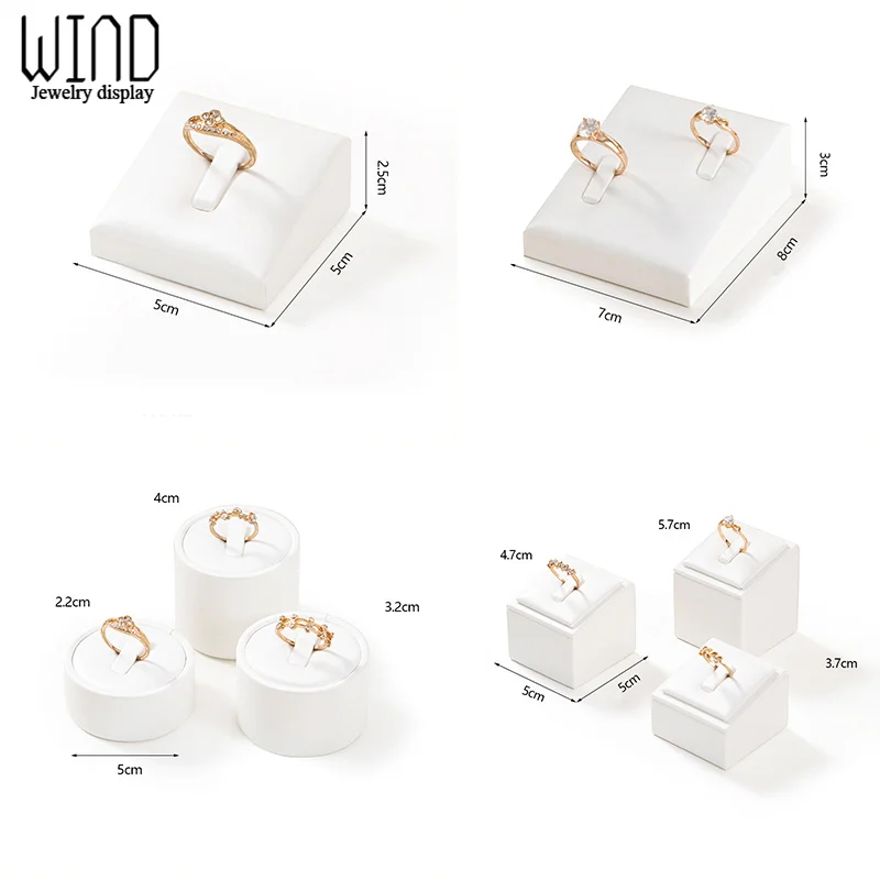 Window Jewelry Ring Holder Stand Show Counter Cabinet Display Tray Insert Jewellery Ring Storage White Leather Presentation Rack