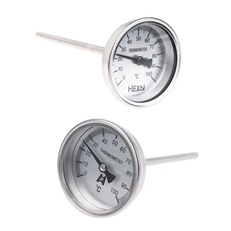 Stainless Steel Bi-metallic Thermometer 1/4PT Thread L=100mm 0~50~300℃ WSS-303 for Pipeline 2-inch Diameter Drop Shipping