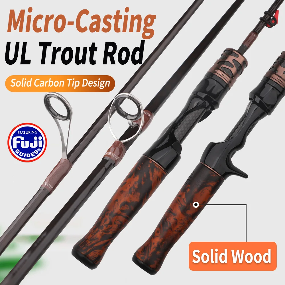 ROLLFISH Solid Wood Handle UL Trout Fishing Rod Carbon Fiber Spinning Casting Super Soft Fishing Rod 1.38-1.8m  Fast Action - view 2