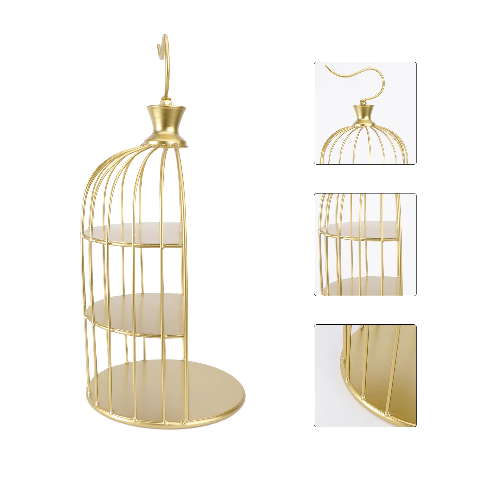 Pastry Bird Cage Rack Iron Cake Stand with Three Trays Golden Serving Appetizers