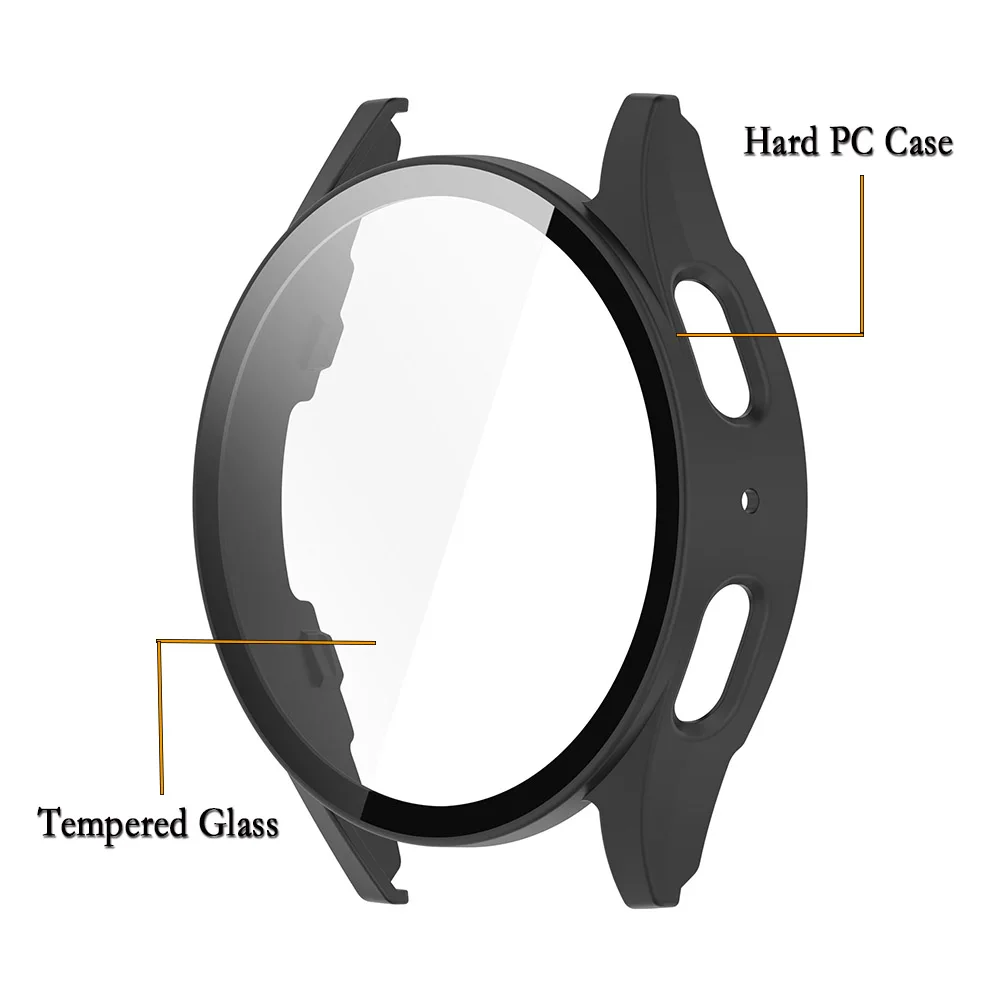 2 In 1 Case For Samsung Watch 7 40/44mm Full Coverage Bumper PC Hard Cover With High-quality Tempered Glass Screen Protector