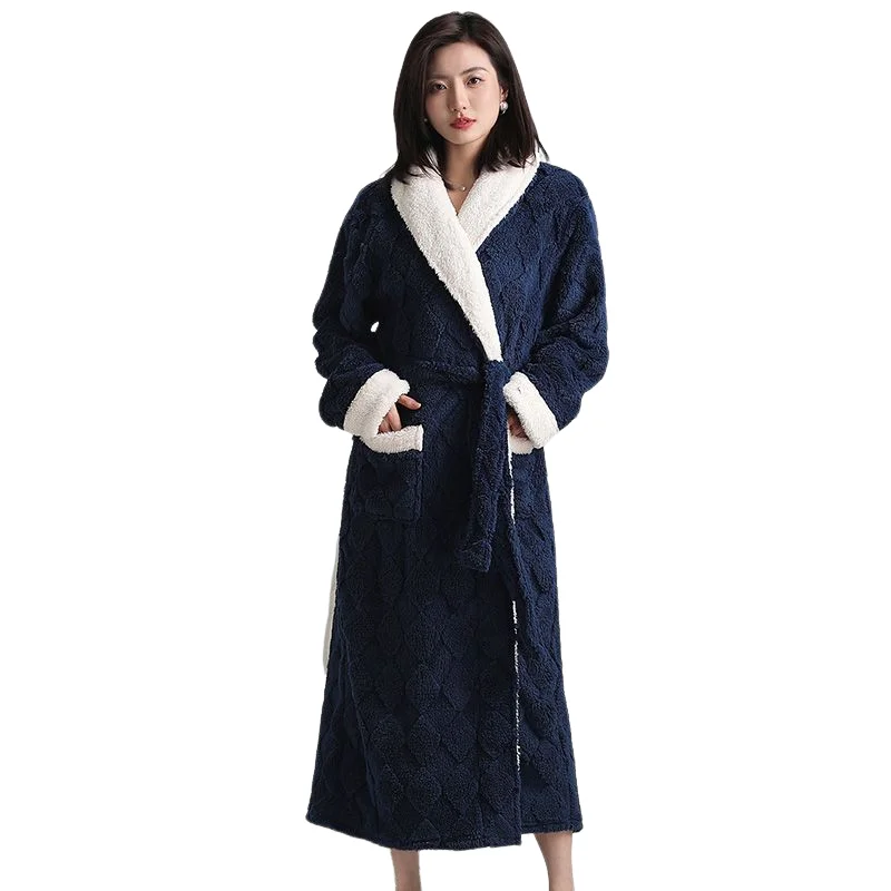 

Women's Clothing Coral Fleece Thicken Pajamas Keep Warm Fleece-Lined Long Style Robe Sexy Sweet Cute Homewear Sleepwear