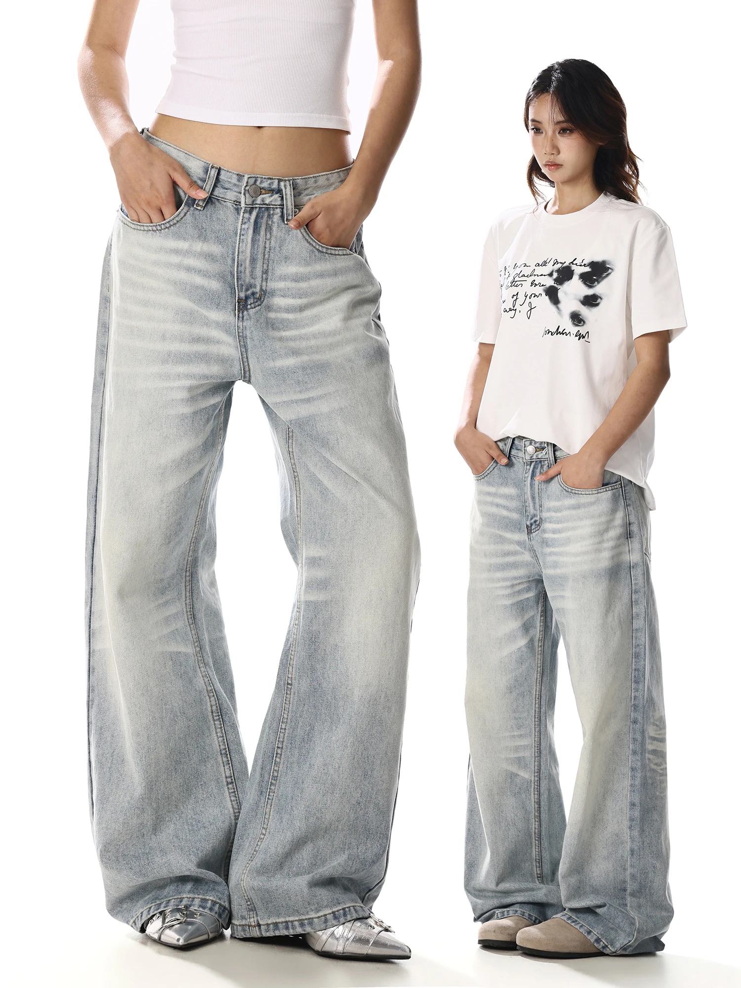 Calças Jeans Americanas Retrô Azul Claro, Corte Solto e Reto, Estilo Casual, Perna Larga, para Homens e Mulheres, Novo Estilo...
