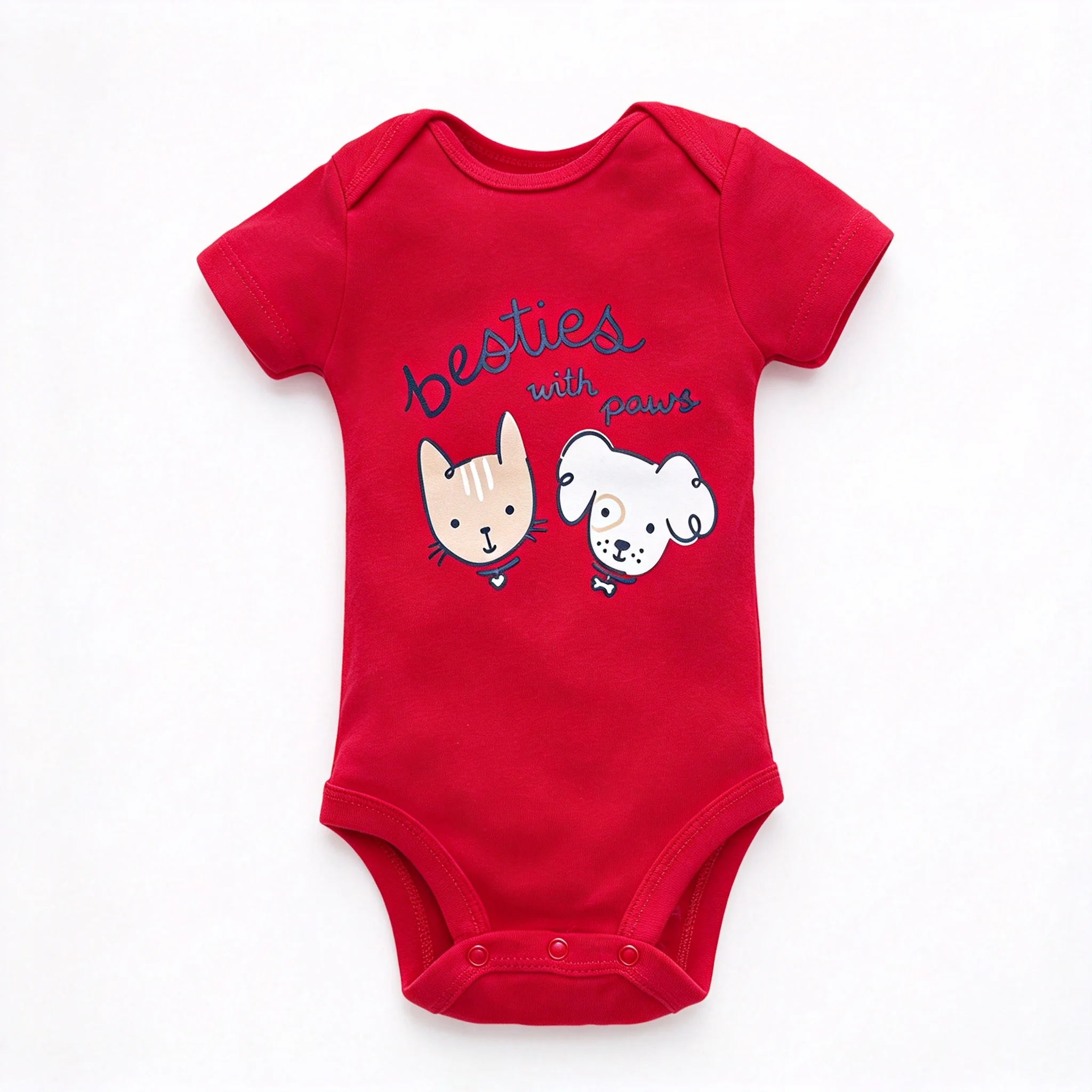Short Sleeve Cotton Baby Bodysuit Cute Cat Dog Cartoon Print Unisex Infant Triangle Rompers Daily Wear Baby Clothing Sizes 3-24M