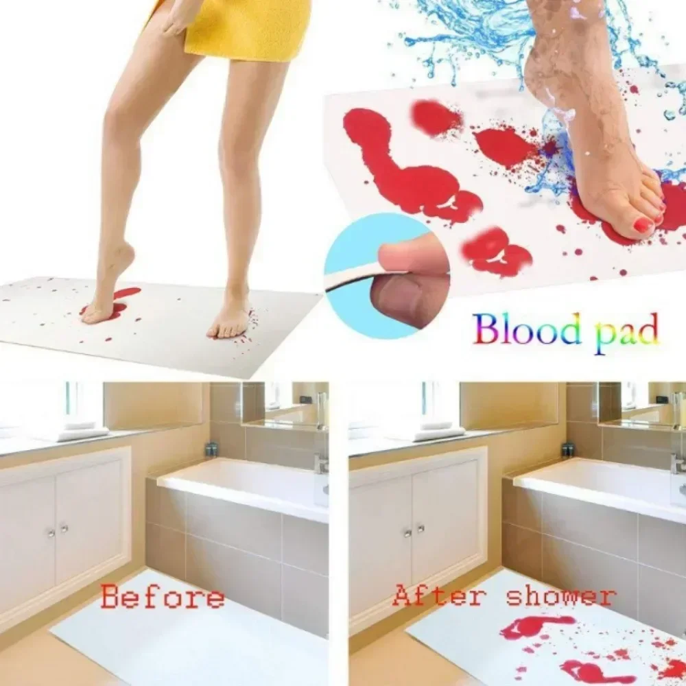 Color-Changing Bath Mat Halloween Mat Red Horrible Floor Carpet Home Bathroom Horror Blood Footprints Anti-Slip 40*70CM Carpet