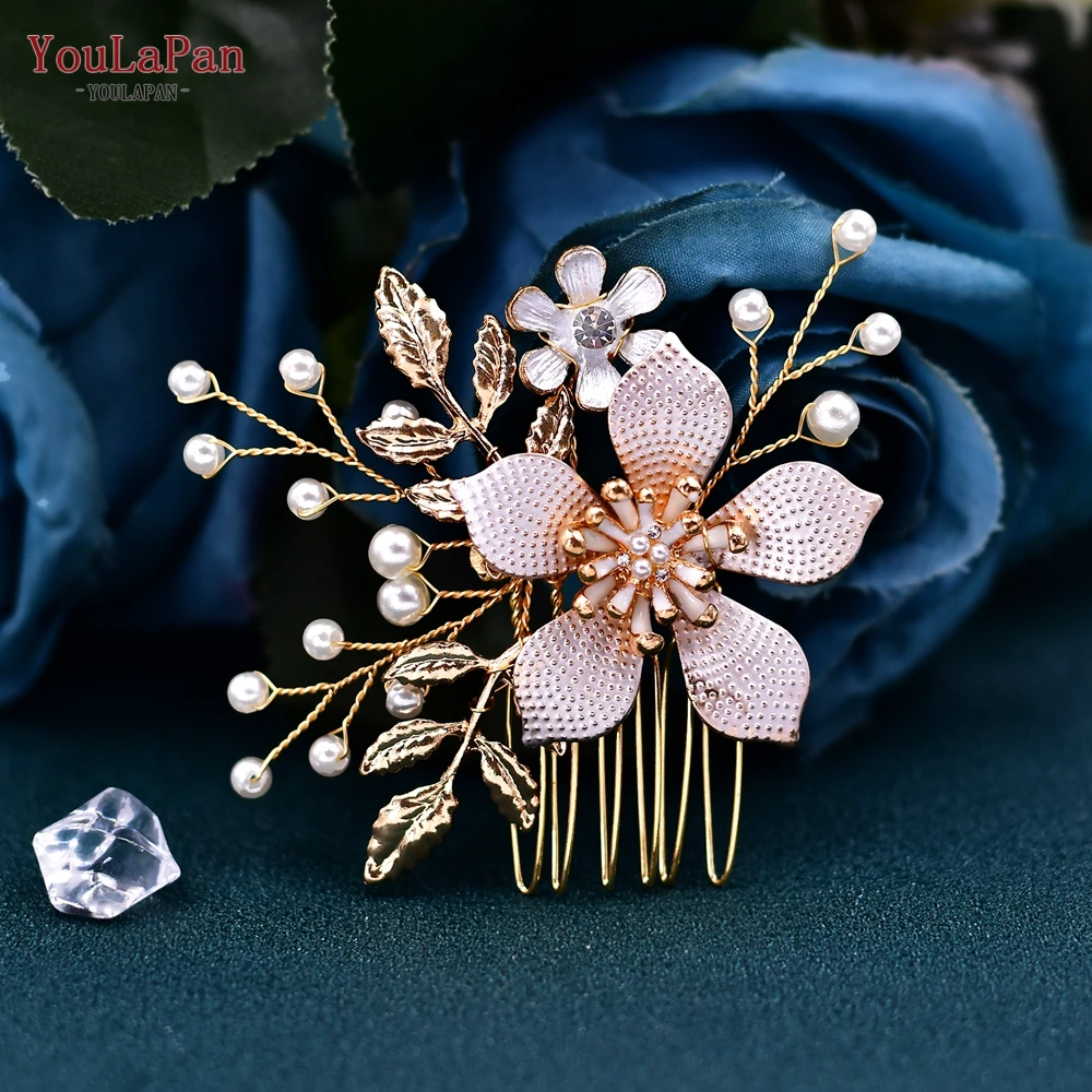 YouLaPan HP359 Crystal Bride Wedding Hair Comb Hair Accessories Alloy Flower Bridal Comb for Women Girls Hair Clips Headdresses