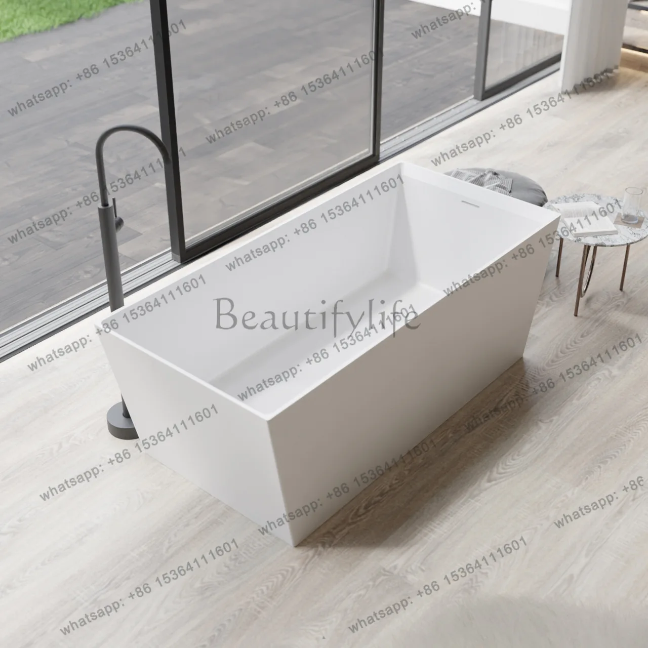Polymer artificial stone square bathtub, independent integrated Qimei stone household bathtub