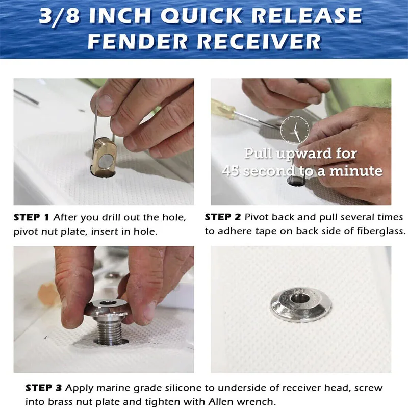 ESUYA 퀵 릴리스 보트 펜더 리시버, 해양 스테인레스 스틸, 퀵 릴리스 보트 펜더, 잠금 요트 도구, 3/8 인치, 2 개