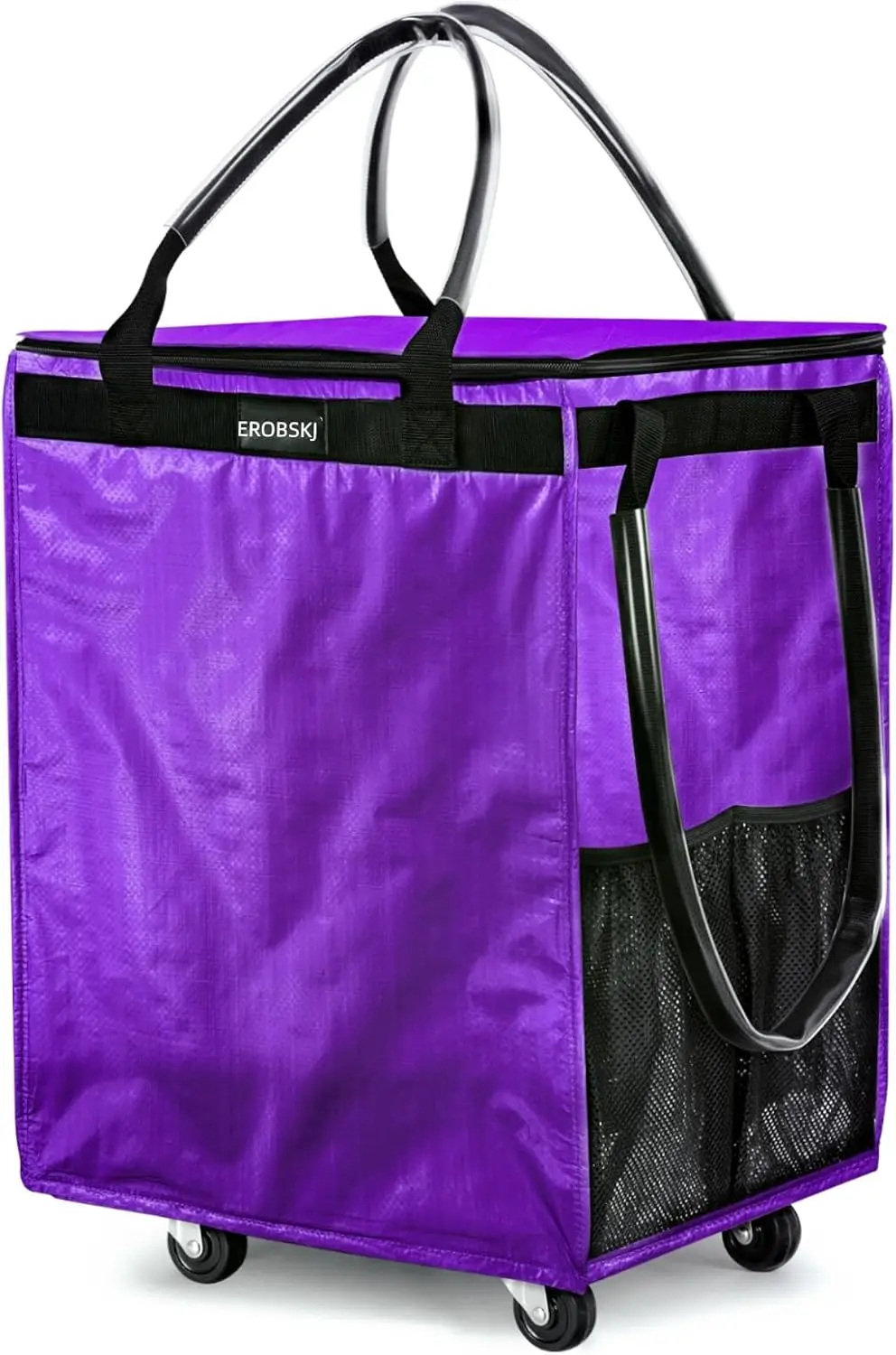 

70L Foldable Rolling Grocery Bag on Wheels, Heavy Duty Shopping Cart with Zipper, Violet