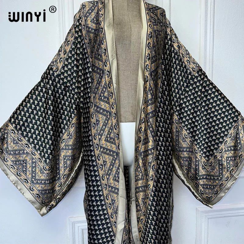 WINYI Africa boho print Kimonos long dresses for woman Cardigans beach outfits kaftan beach cover up evening dress maxi coat