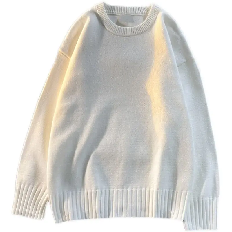 سترة محبوكة برقبة مستديرة للرجال والنساء ، بلون واحد ، أسفل فضفاض ، سترة بغطاء رأس دافئة ، ملابس عصرية كورية ، شتوية