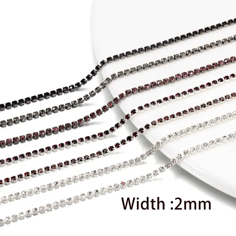 1Meter Rhinestones Chain Silver Base Glass Rhinestones Colorful Trimming Cup Chain for DIY Necklace Jewelry Making Accessoies