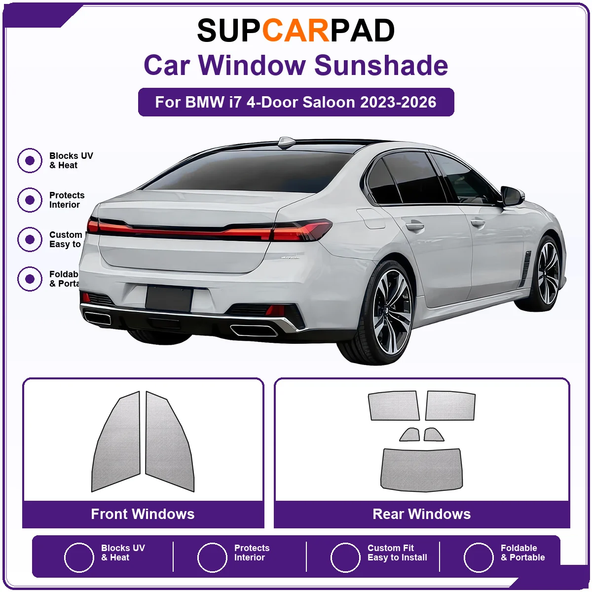 For BMW i7 4-Door Saloon 2023-2026 Pre‑Cut Auto Window Sunshade Anti‑UV Car Sun Visor Protector