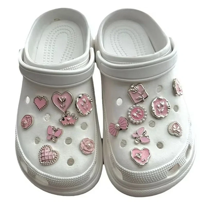 1Set New Pink Shoe Charms Set Creative DIY Shoe Flower Diamond Butterfly Pearl Flower Detachable Buckle Girls Shoe Decoration