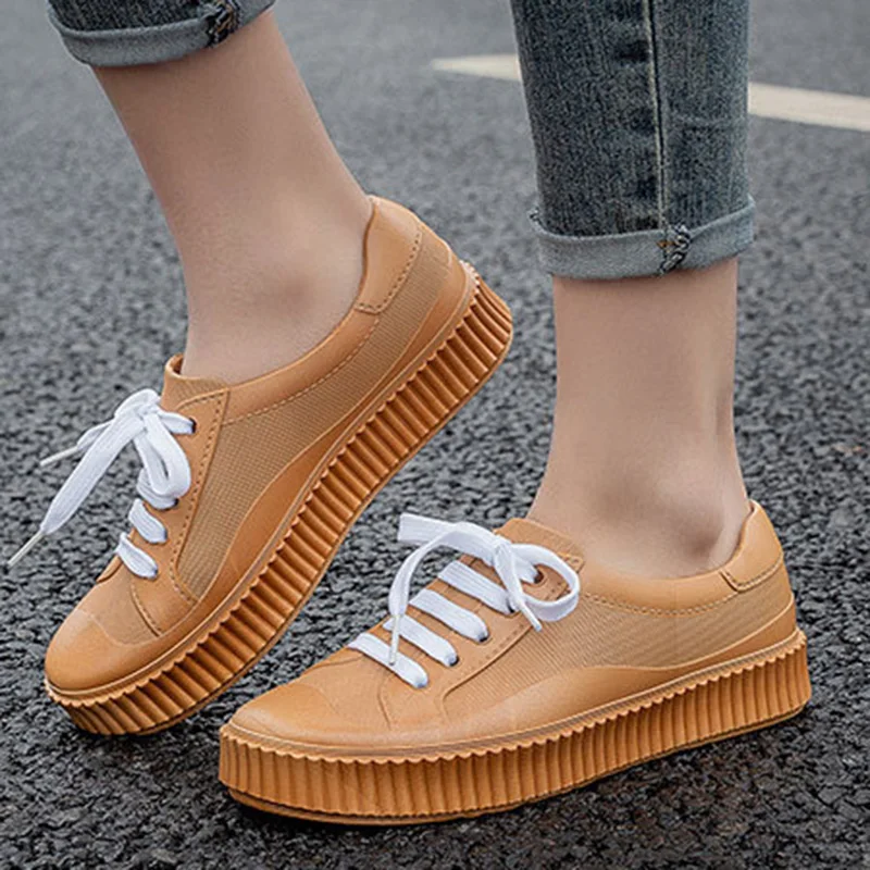 Spring Summer Women\'s Nude Shoes Increased Flat Waterproof PVC Rain Boots Non-Slip Casual Shallow Mouth Fashion Women\'s Shoes