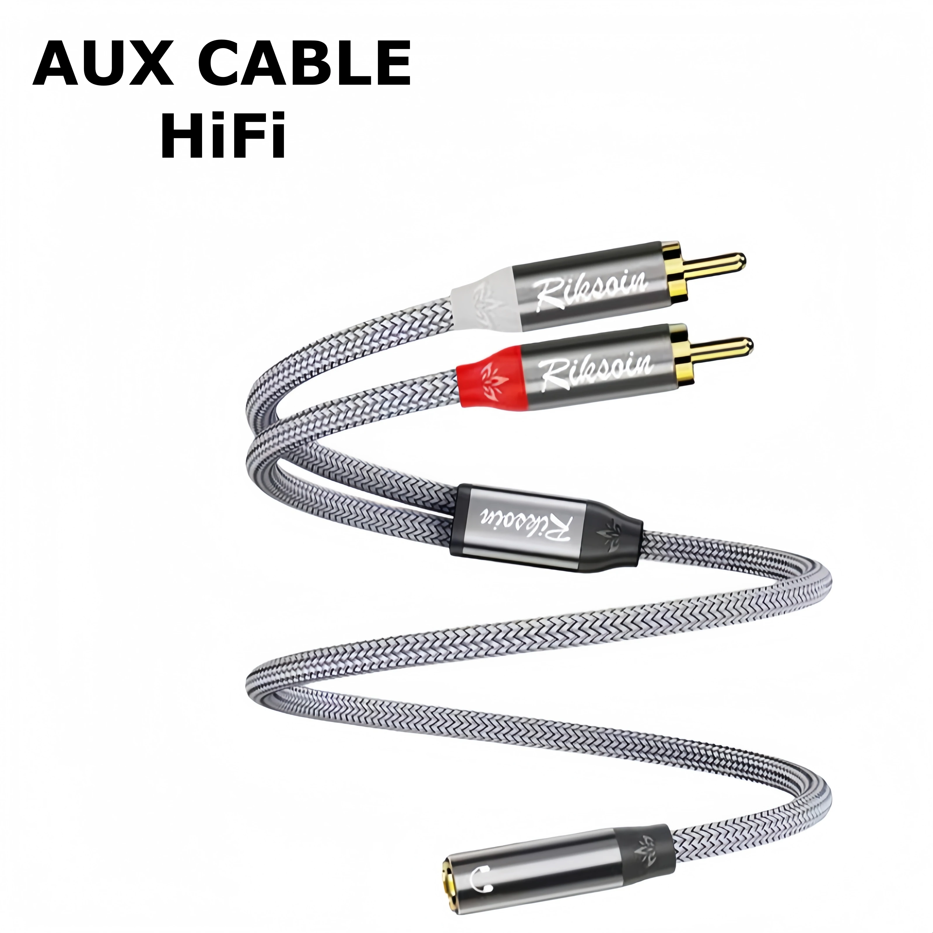 Riksoin 3,5-mm-auf-2-RCA-Audiokabel, Hi-Fi-Stereo, vergoldet, Nylon-geflochtenes Y-Kabel für Verstärker/Lautsprecher/DJ/Grammophon/Fernseher/Auto/Telefon