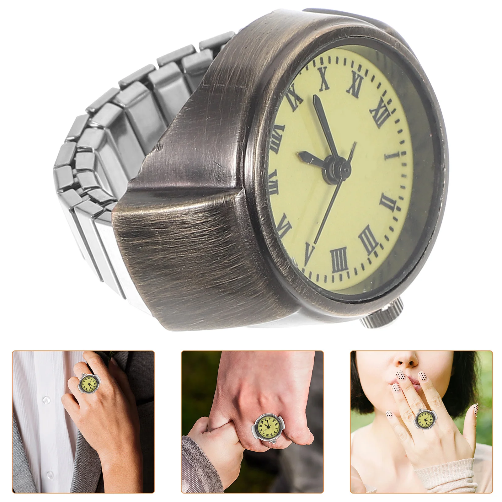 Vintage-Paar-Ringuhr, kleine Fingeruhr mit römischen Ziffern, leicht, stilvoll, Mini-Ring-Schmuck für Männer und Frauen
