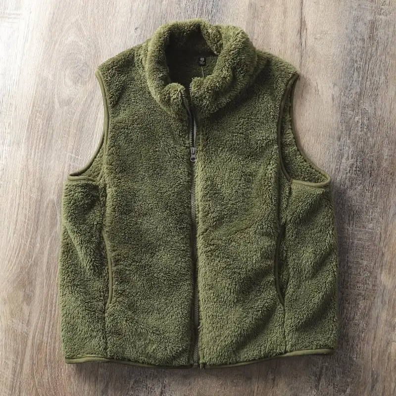 

Faionable Coral Fce Zipper Vest ex Warm Top Winter Outerwear Stand Collar Men's Sle Thiened Plu Youth Trend