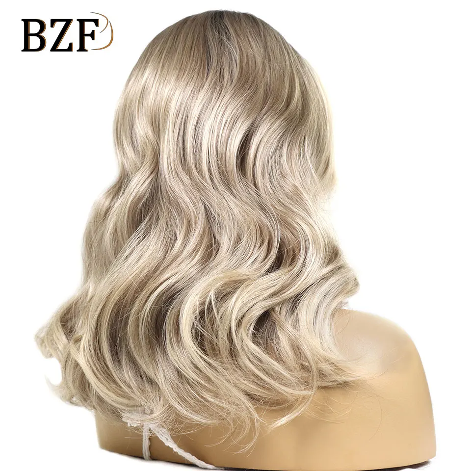 Blonde Short Wavy Highlight Synthetic Lace Front Bob Wigs For Women 13x3 Colored Loose Curly Wig Dark Roots Brown Wig Daily Use