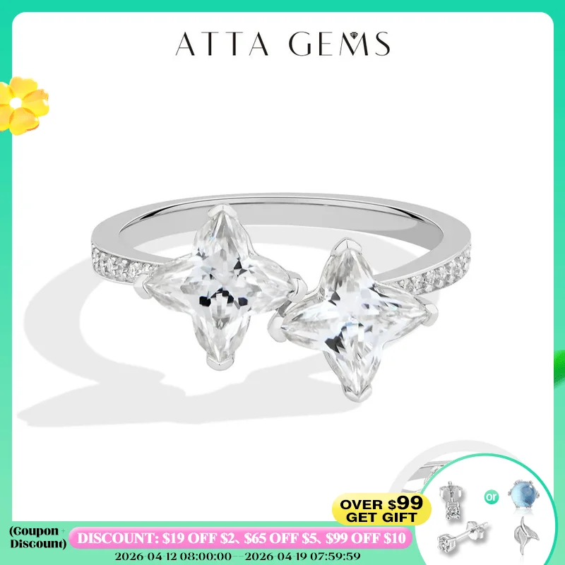 

ATTAGEMS New Original Four Leaf Clover Cut Moissanite Ring With Certificate S925 Silver Personalized Rings Women Wedding Jewelry