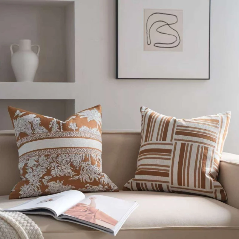 New Oat Color High End Geometric Jacquard Cushion Cover Double-sided Modern Light Luxury Pillow Covers Decorative Decor Home