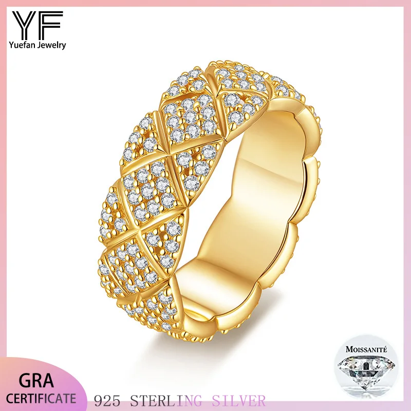 

Ювелирные изделия из серебра 925 пробы с муассанитом золотого цвета, высокие украшения для женского браслета в стиле хип-хоп, сертифицированное кольцо GRA