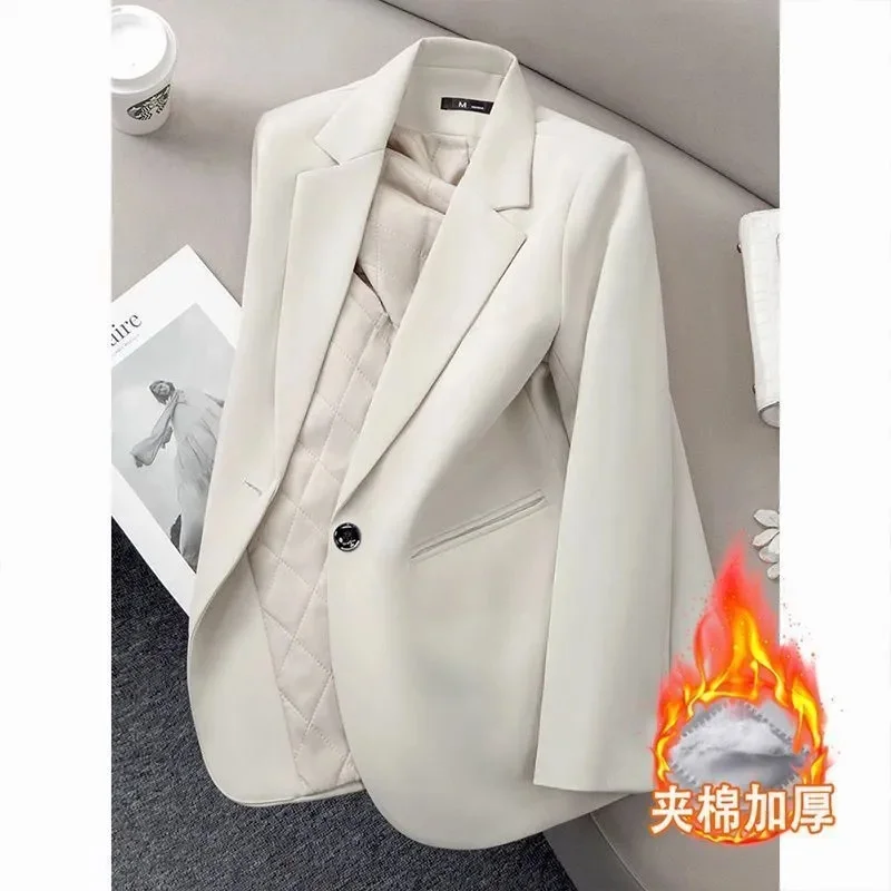 Add Cotton Suit Jacket Female 2025Autumn Winter High Quality Blazer Coat Women Thicken Outerwear Temperament Korean Overwear Top