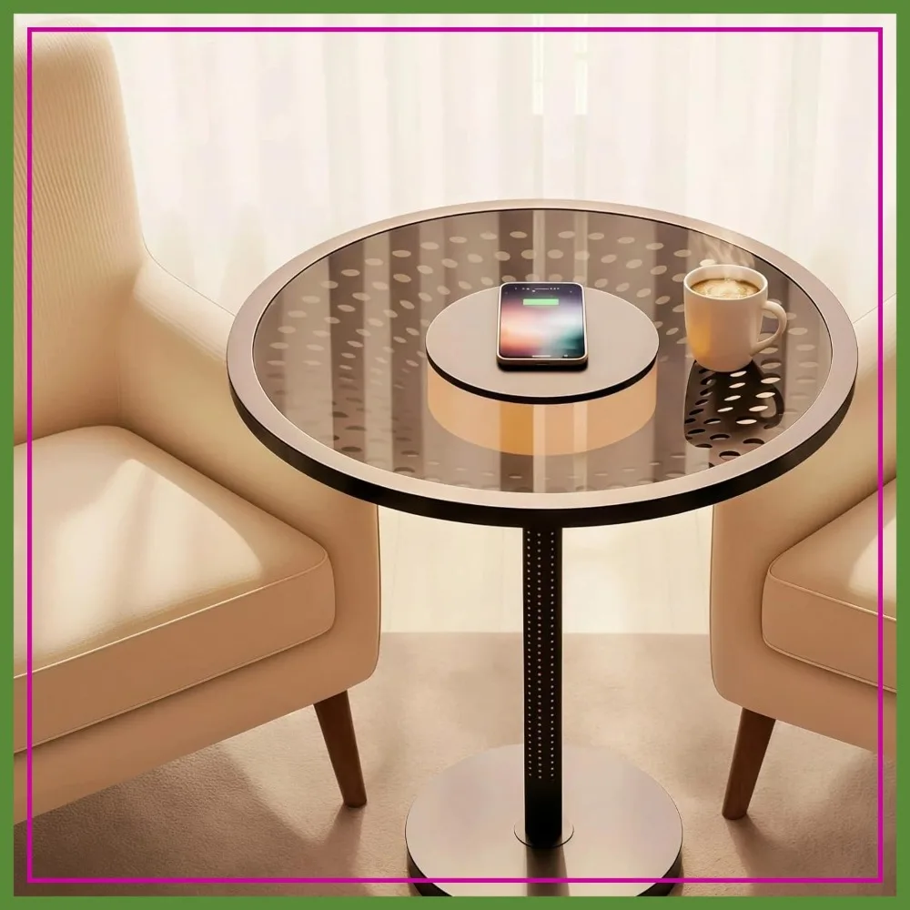 

End Table with Wireless Charger and Touch Lamp, 13" Side Table for Bedroom, Small Nightstand with Ambient Light, Black