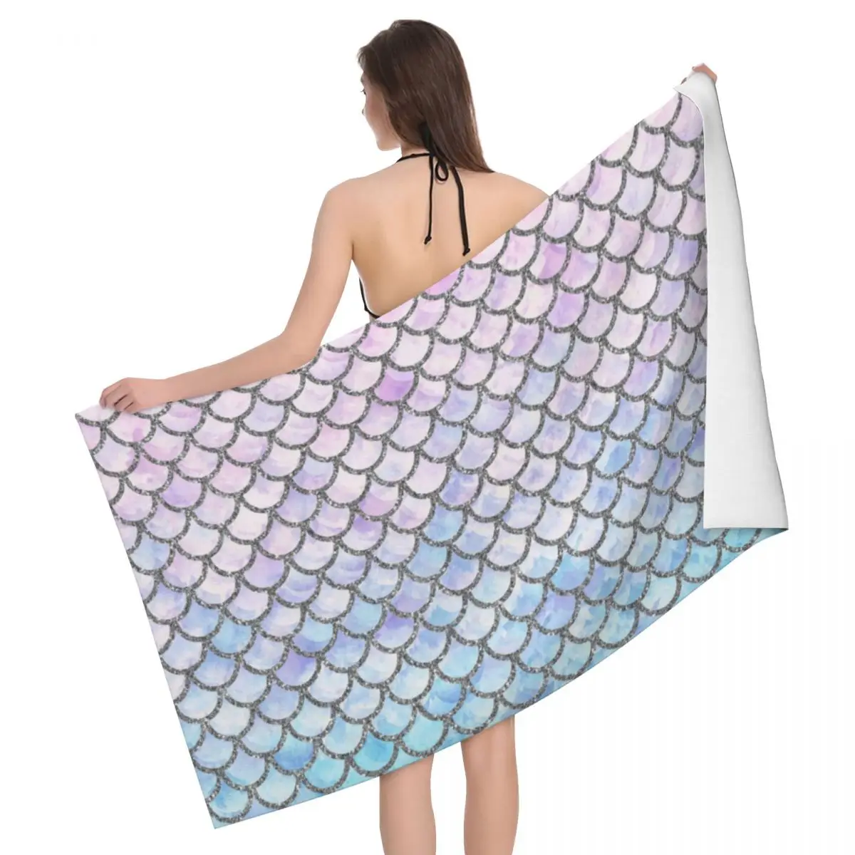 Pastel Mermaid Scales Pattern Beach Towel Quick Drying Animal Soft Linen Microfiber Pool Sauna Towels