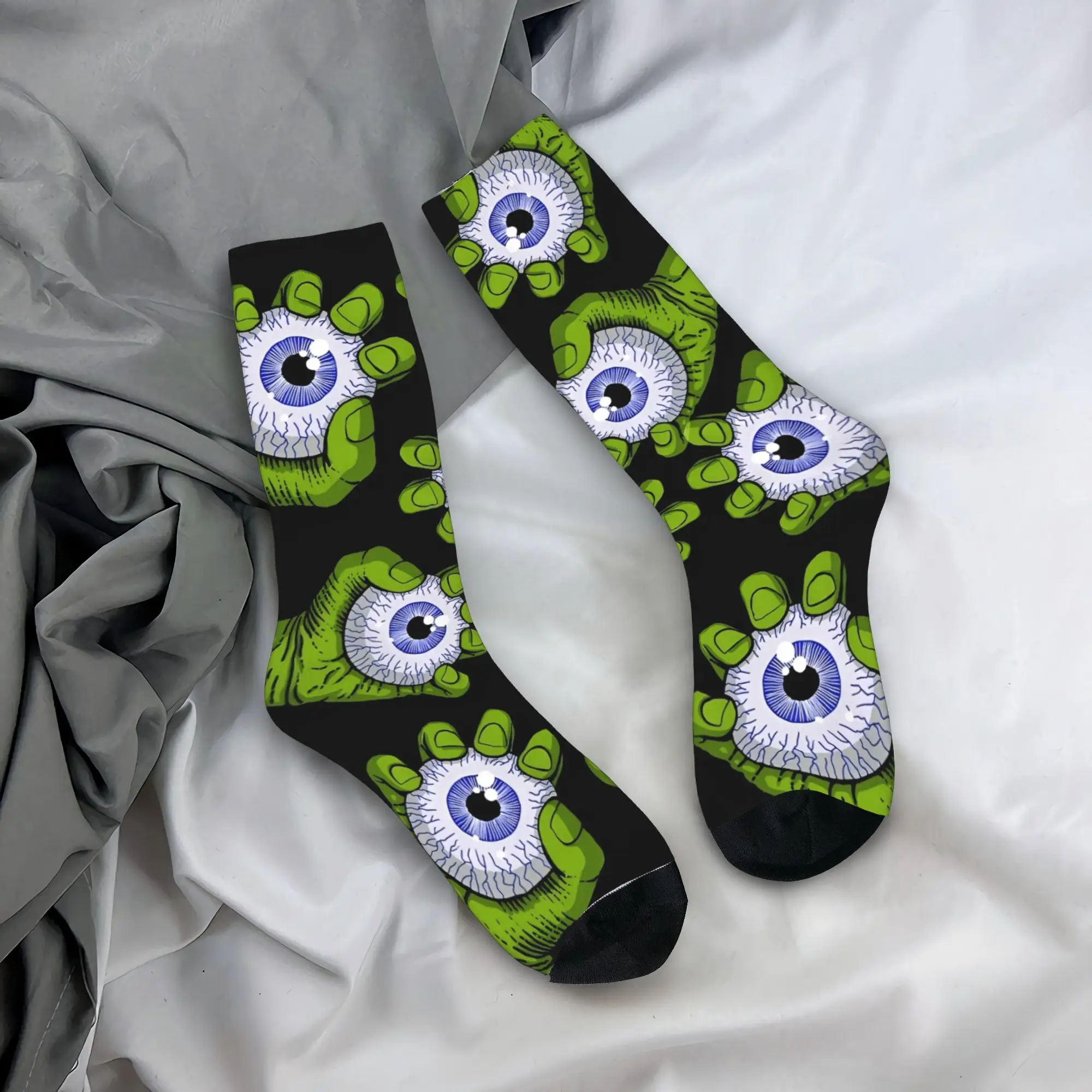 

Взрослые мужские носки, странные и забавные чулки с принтом глаз, противоскользящие средние мягкие носки, зимние забавные носки для скейтборда на заказ