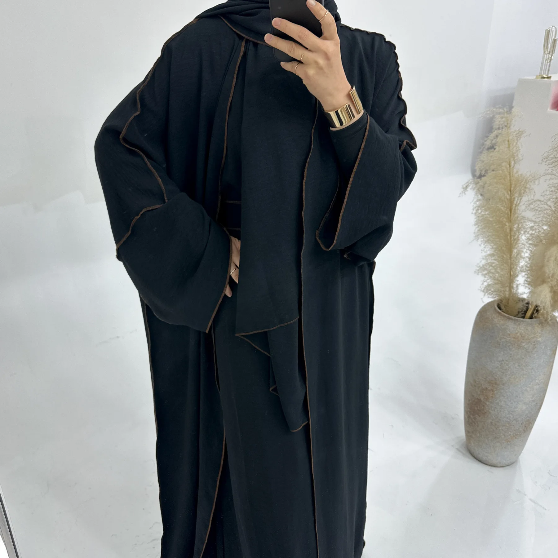 2024 New EID Modest Abaya Muslim Dress Dubai Kaftan Muslim Clothing Femmes Robe Musulmane Muslim Arab Women 2 Piece Aabay Set