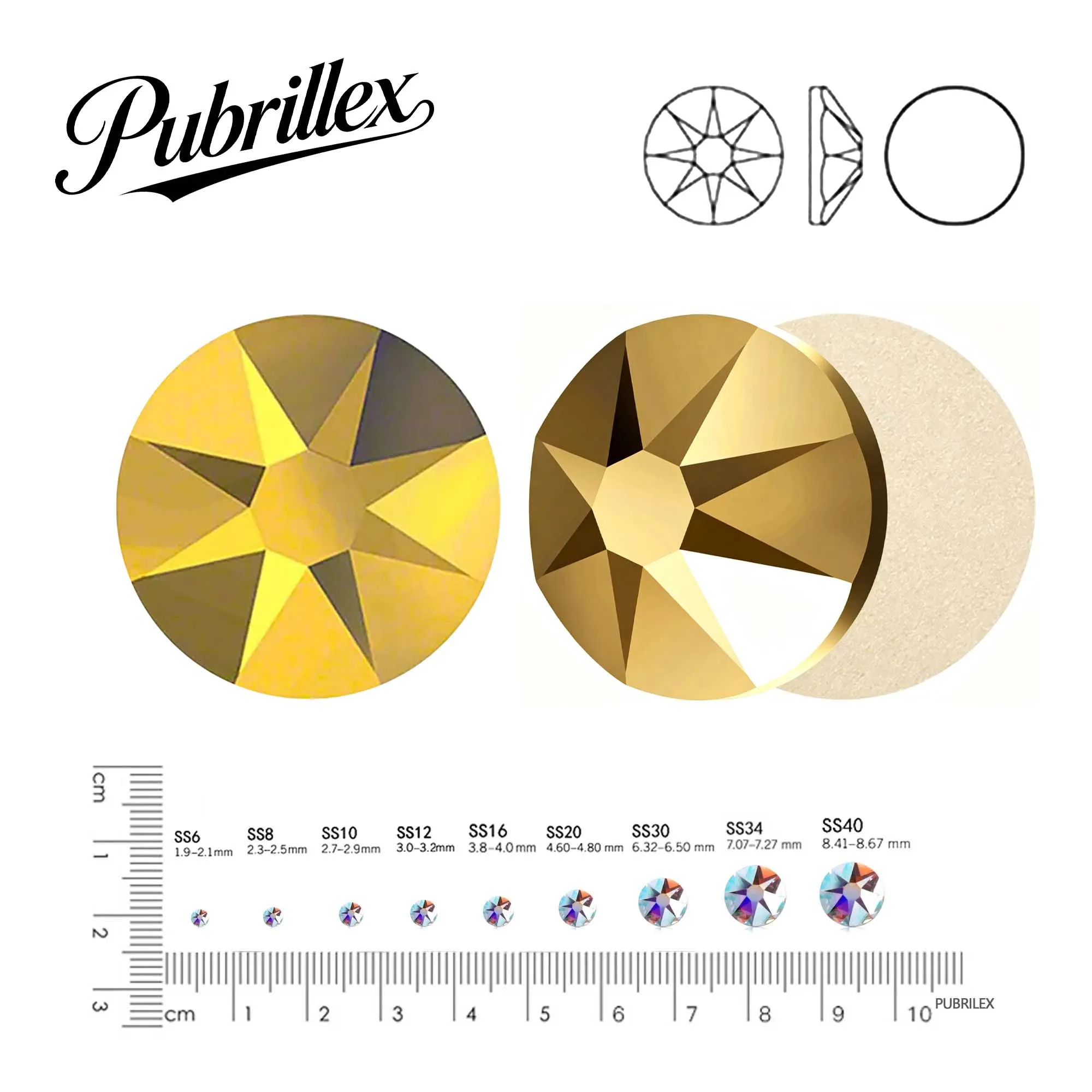 

PUBRILEX Aurum Gold Mix Size Strass Glass Rhinestones Crystal Non-hotfix FlatBack Stones For DIY Nail Art Garment Accessories