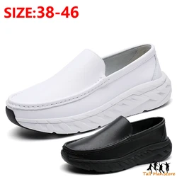 Men's Lightweight Sneakers Breathable White Height-Increasing Nurse Shoes Plus Size 38-46
