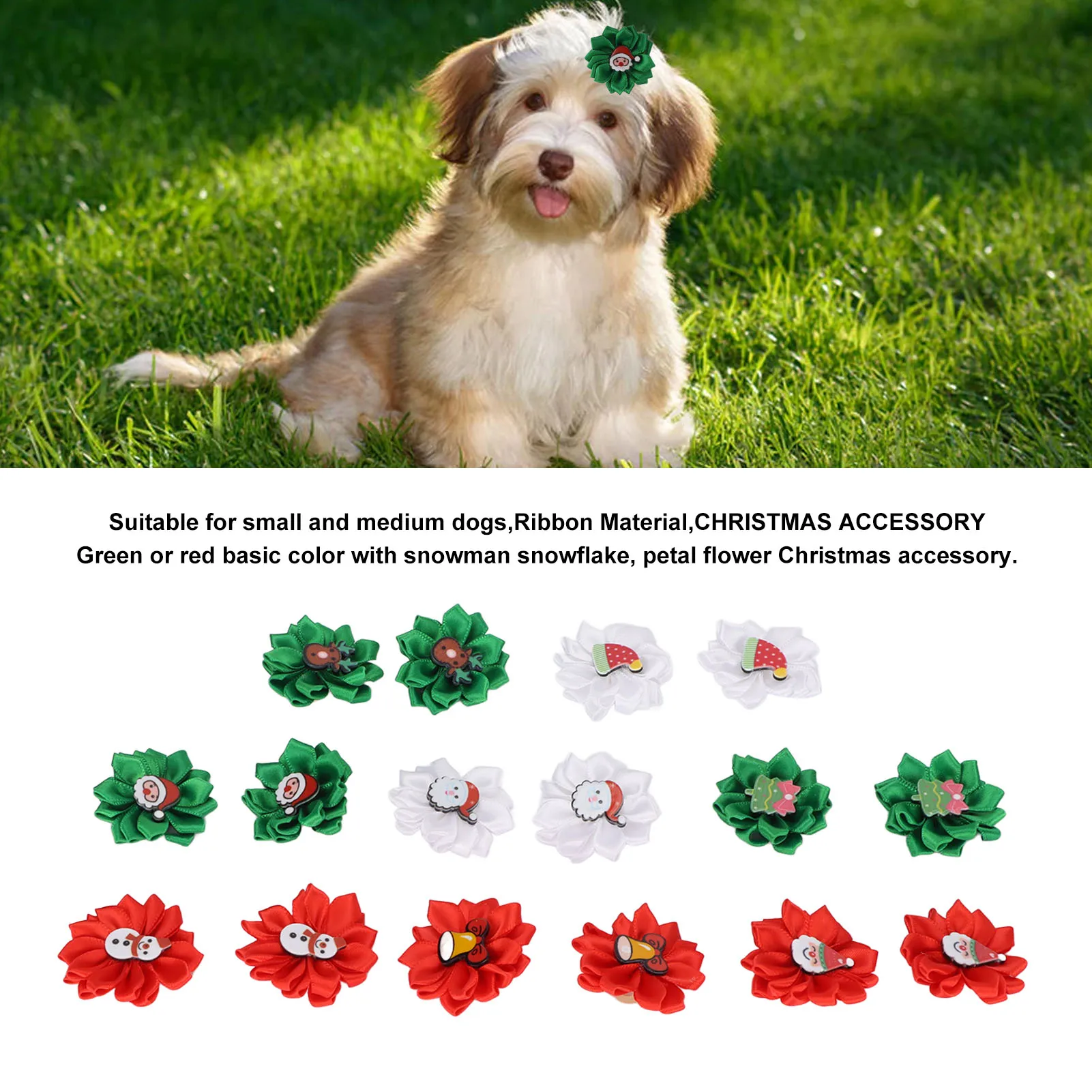 16pcs Christmas Dog Hair Bands Dog Hair Flowers With Rubber Bands For Wedding Birthday Party Celebration Festival