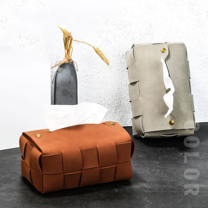 Vintage Leather Tissue Box Car Napkin Holder PU Home Office Hotel Pumping Paper Case Living Room Bedroom Desktop Organizer