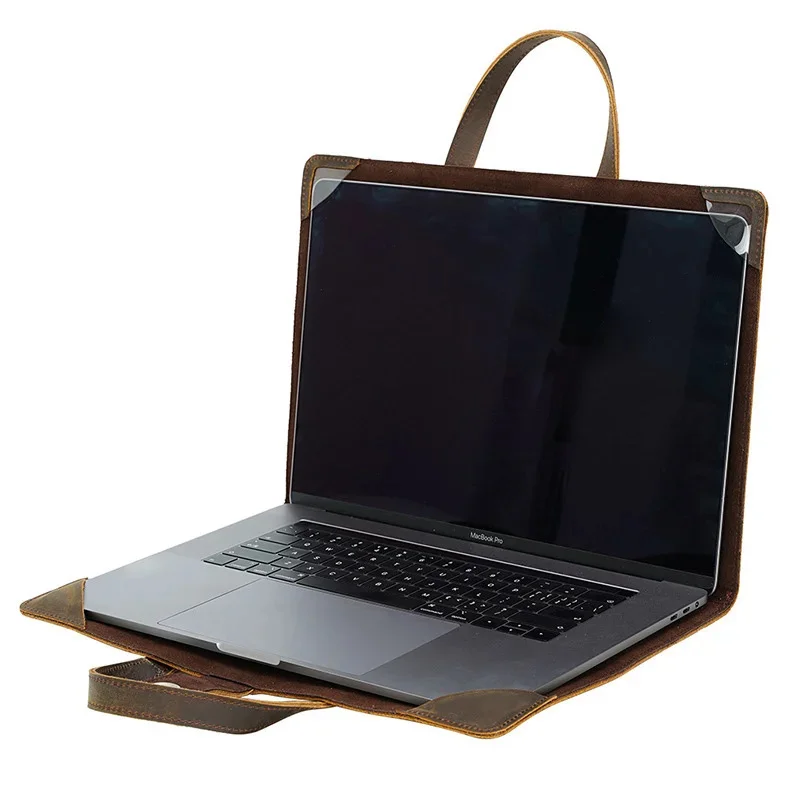 Crazy Horse-funda protectora de cuero genuino para ordenador portátil, bolsa interior de lujo para Notebook de 15,6 pulgadas