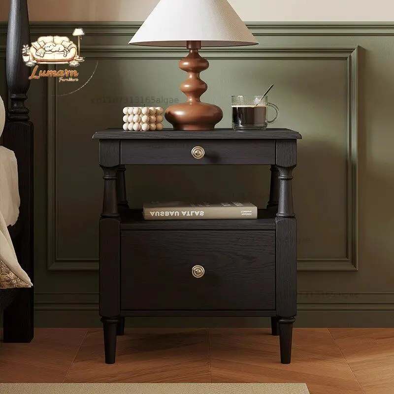 French new medieval ash wood bedside table all solid wood master bedroom bedside storage cabinet retro bedside cabinet
