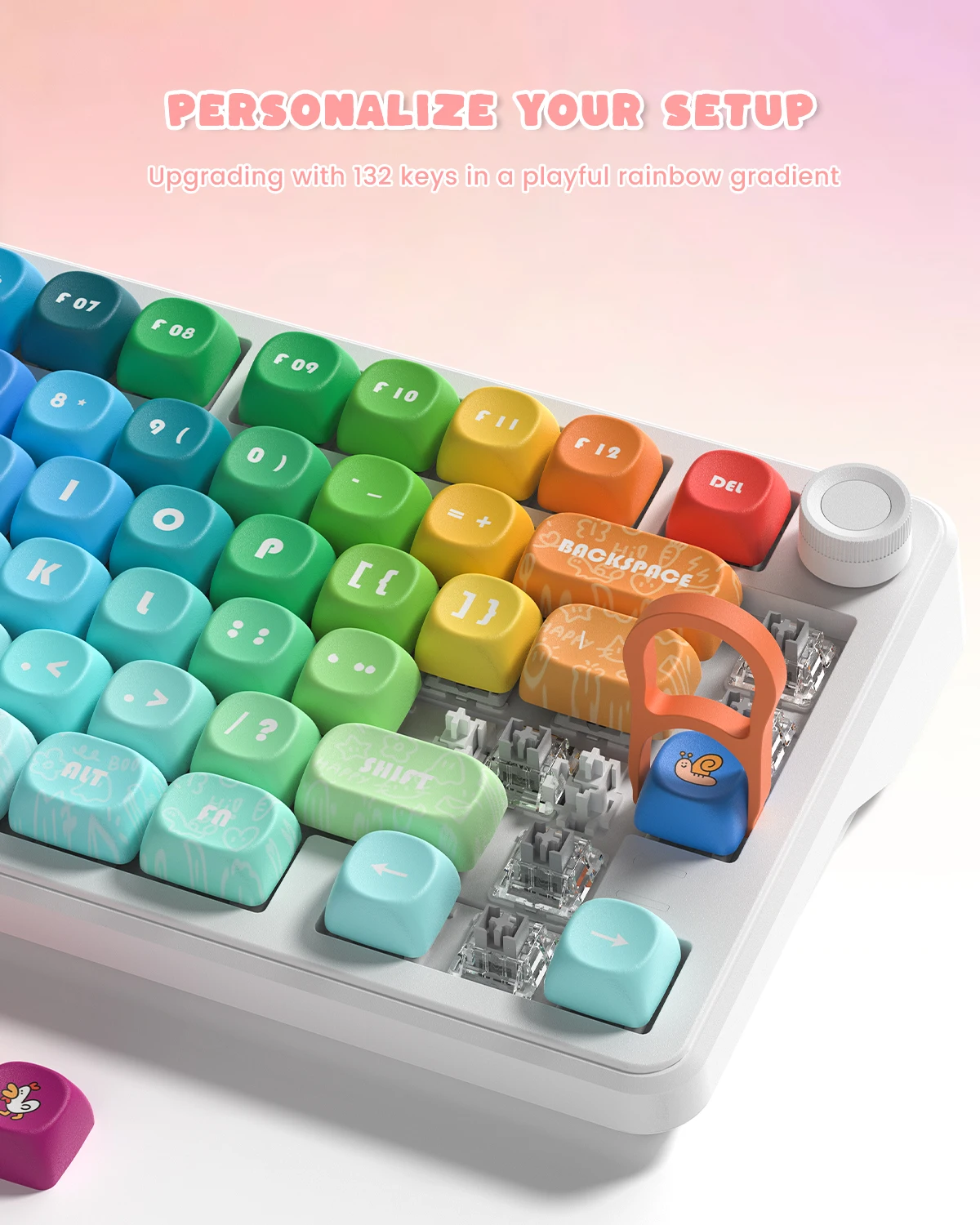 Womier 131 Keys MOA Keycap PBT Dye-Sublimation Set Keycap Kustom Pelangi Lucu untuk Keyboard Gaming Mekanik dengan Sakelar MX