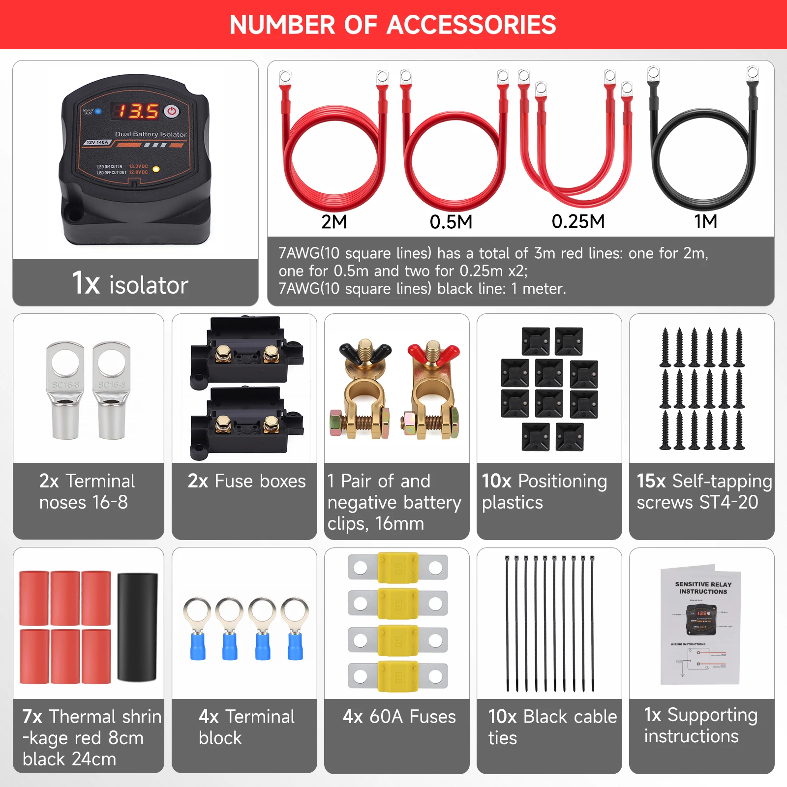 

CNSPEED 12V Dual Battery 140Amp Battery Isolator Kit with LED Screen Voltage Sensitive Relay VSR for Truck RV ATV UTV SUV Boat