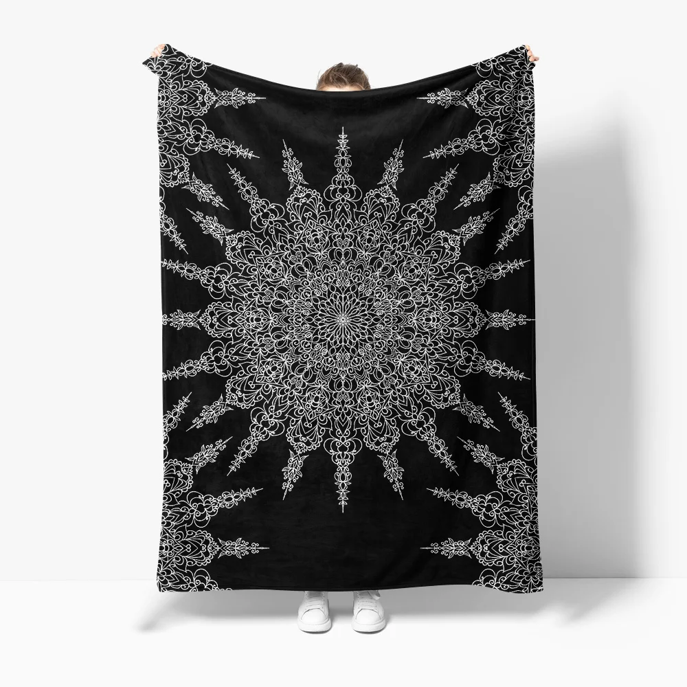 Seamless white black lace snowflake pattern knit blanket scarf for women winter cozy bed throw decor gift