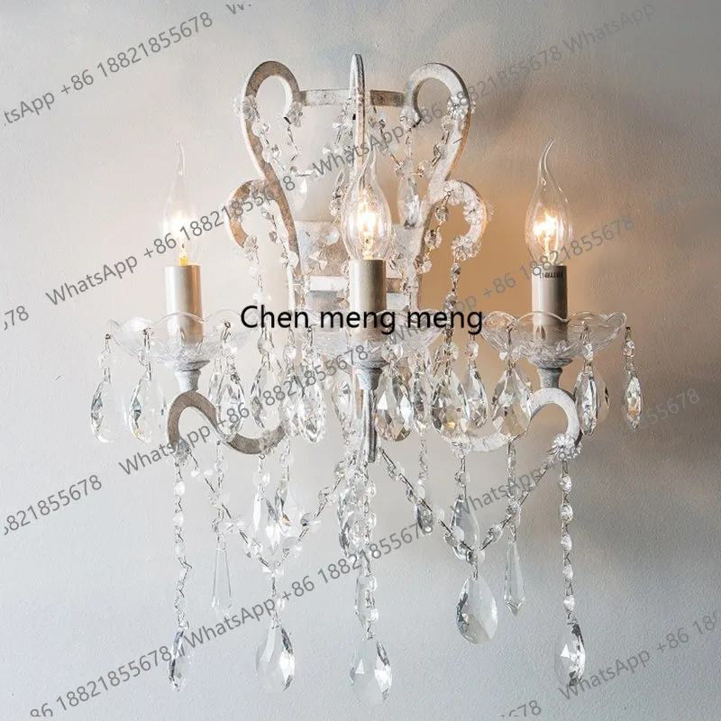 

American medieval living room background wall light aisle bedroom bedside lamp simple creative wrought iron crystal wall lamp