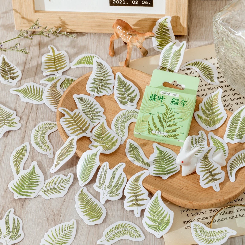 46Pieces Box stickers plant leaf Fresh Green Plant Handbook Diary Material Scrapbooking stickers Decoative Adhesive handmade 4CM